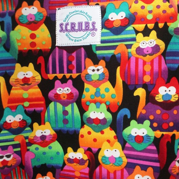 S.C.R.U.B.S. Women's Size 3XL Cat Themed Scrub Top Pockets Colorful Cats - Picture 4 of 4